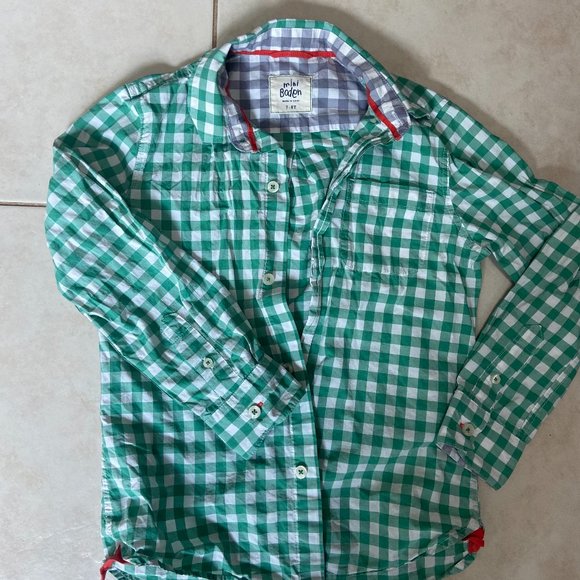 Mini Boden Green Mini Check Plaid Button Up Boy’s Shirt - Picture 1 of 2